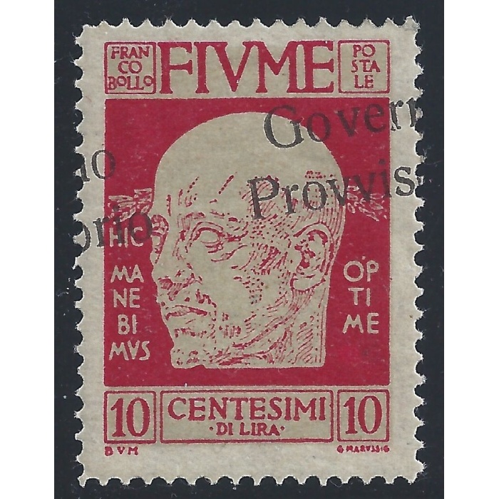 1921 Fiume, n° 176e 10 cent. carmin MLH/*  SOVRASTAMPA OBLIQUA