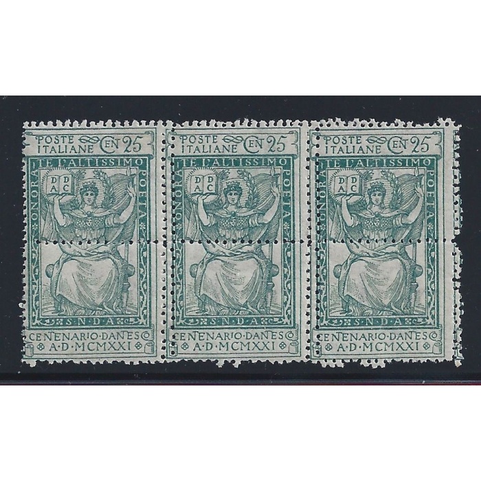 1921 REGNO, n° 117pb STRISCIA DI TRE DOPPIA DENTELLATURA MNH/** VARIETA'