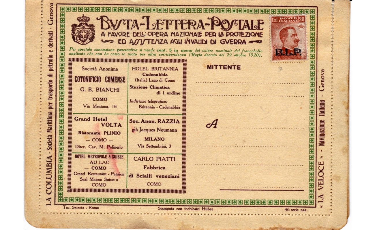 1922-23 REGNO, BLP n° 7 SU BUSTA SPECIALE NUOVA - COMPLETA