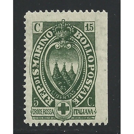 1923 SAN MARINO, n° 92a  15c. + 5c. verde scuro  MNH/** RARA VARIETA'