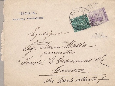 1924 Italia - Repubblica ,, Pubblicitari n° 13 Piperno 50c. su frontespizio di lettera