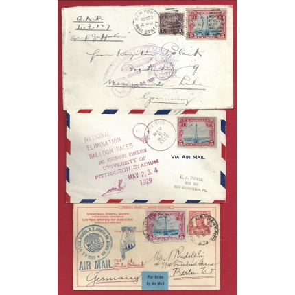 1928-29 Stati Uniti, 3 interessanti lettere di Posta Aerea