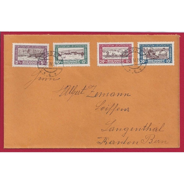 1928 Liechtenstein, n° 78/81 su lettera per Langenthal nel cantone di Berna , Usato - Cover