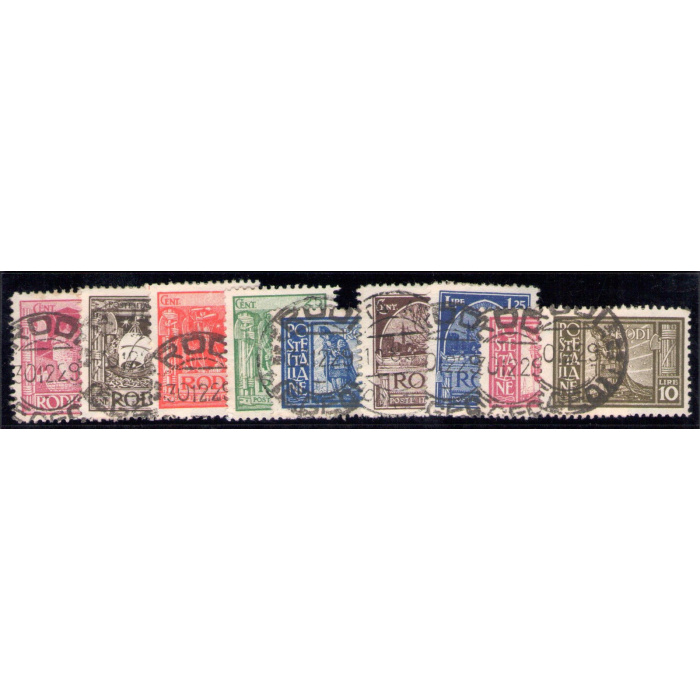 1929 Egeo, Serie Pittorica , dentellata 11 , n° 3/11 , 9 valori , USATA , Certificata Raybaudi
