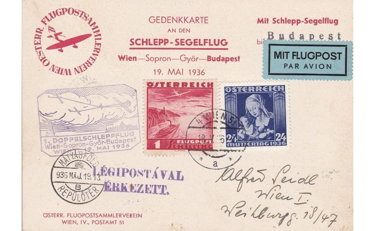 1936 AUSTRIA , Vienna - Budapest Cartolina Speciale Muller 208