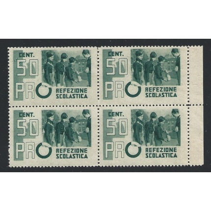 1938 Regno di Italia, Pro Refezione Scolastica , 50 c. verde , MNH** QUARTINA