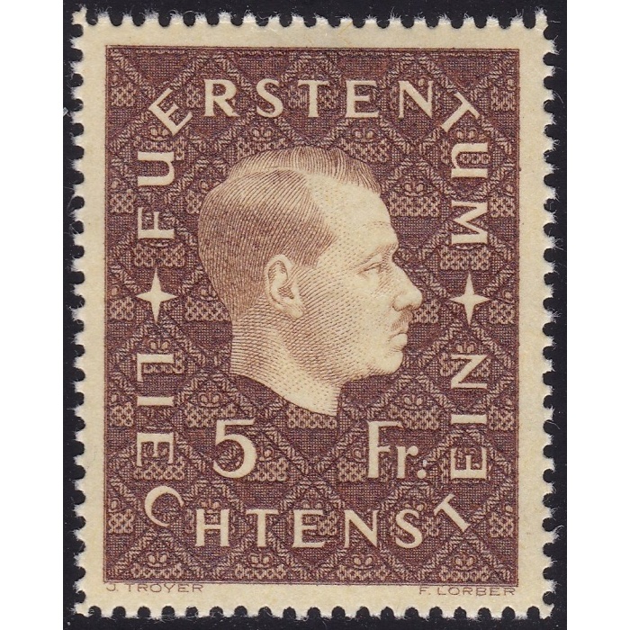 1939 Liechtenstein, n° 158  5f. bruno rosso MNH/**