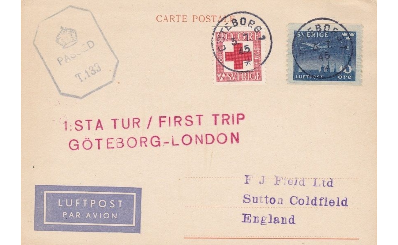 1945 SVEZIA ,SVERIGE, FIRST FLIGHT GOTEBORG - LONDON