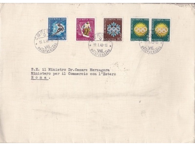 1948 SVIZZERA,  Zum. 25w/28w serie completa su lettera, primi giorni d'uso