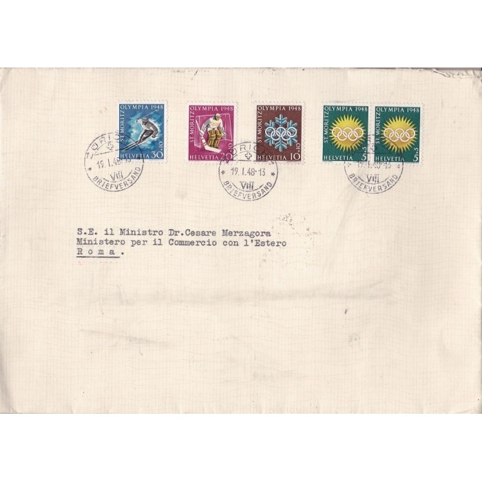 1948 SVIZZERA,  Zum. 25w/28w serie completa su lettera, primi giorni d'uso