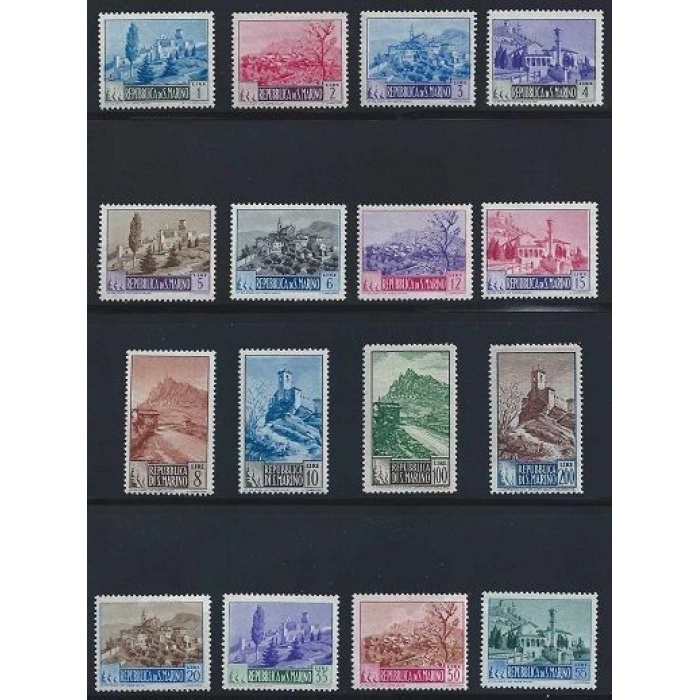 1949-50 SAN MARINO, n° 342-355 , Serie Completa Paesaggi ,16 valori ,  MNH**