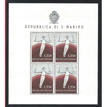 1955 SAN MARINO, Foglietto n. 17 ,  Ginnasta , MNH** , Certificato Filatelia De Simoni