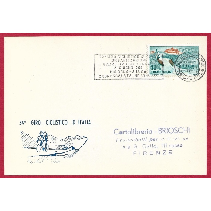 1956 REPUBBLICA, n° 793 su cartoncino con annullo 39° GIRO D'ITALIA