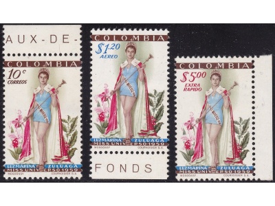 1959 COLOMBIA - Yvert n. 563 + Posta Aerea 315/316 - serie di 3 - MNH**