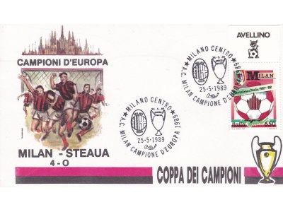 1989 Italia - Repubblica , Milan Campione di Europa BUSTA COMMEMORATIVA