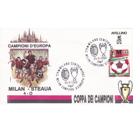 1989 Italia - Repubblica , Milan Campione di Europa BUSTA COMMEMORATIVA