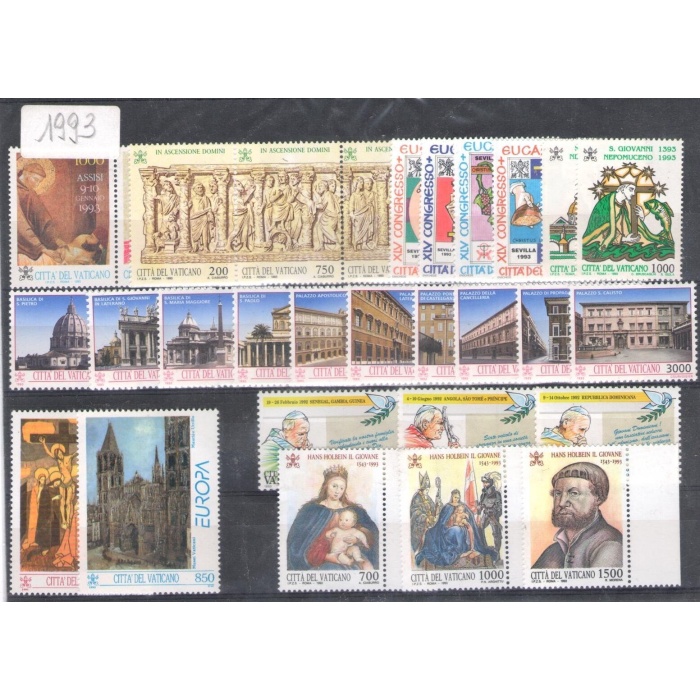 1993 Vaticano , Annata completa , francobolli nuovi ,  28 valori + 1 Libretto - MNH**
