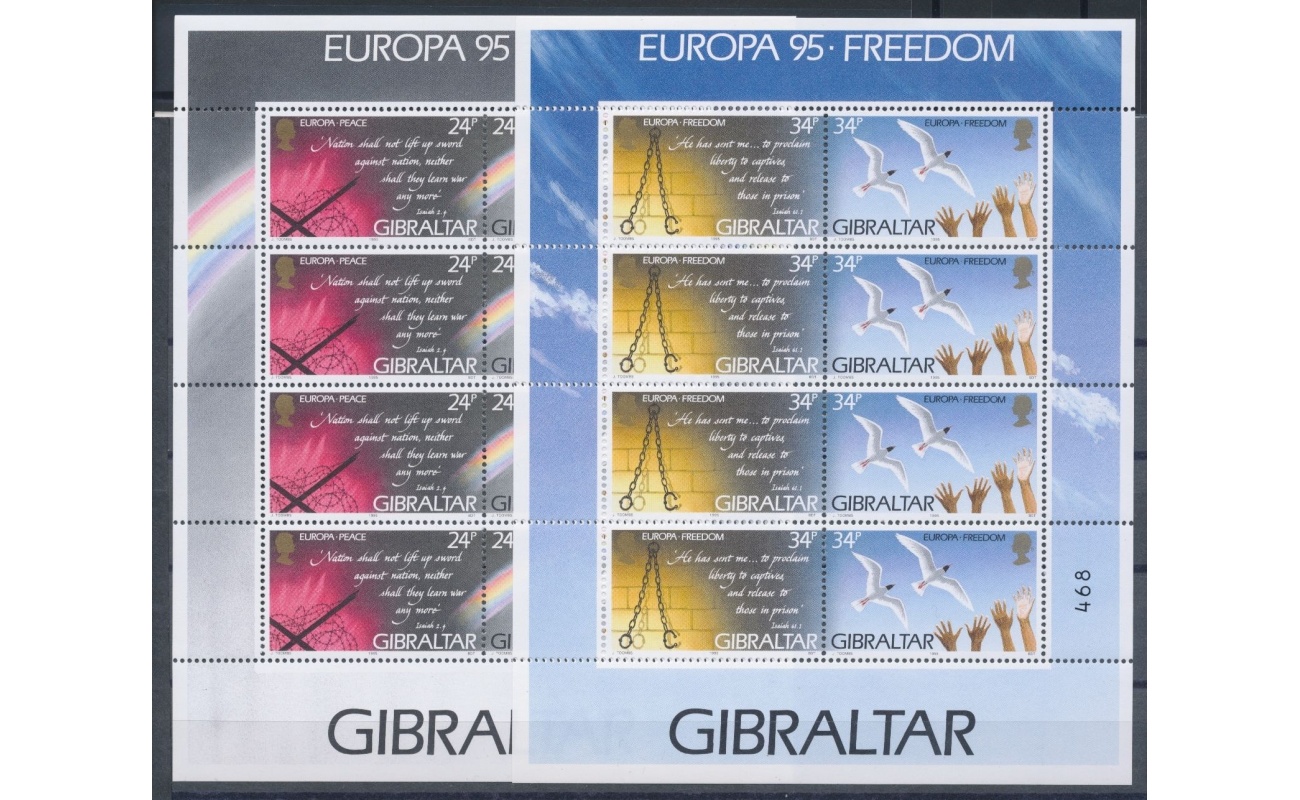 1995 EUROPA CEPT Gibilterra/Gibraltarr 2 Minifogli di 4 valori MNH**