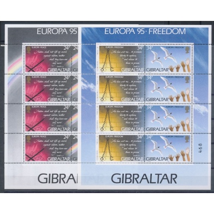 1995 EUROPA CEPT Gibilterra/Gibraltarr 2 Minifogli di 4 valori MNH**
