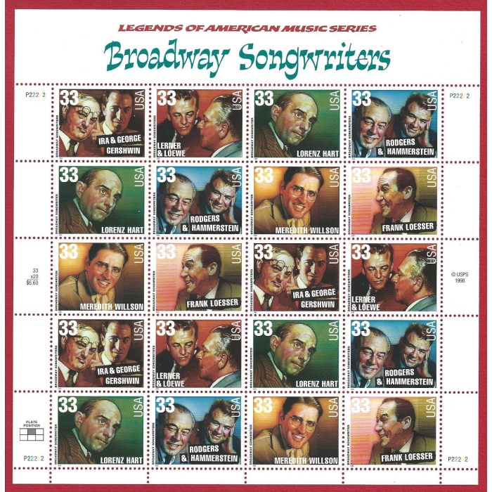 1999 Stati Uniti, Compositori di Musical,n° 3308/3313  FOGLIO  MNH/**