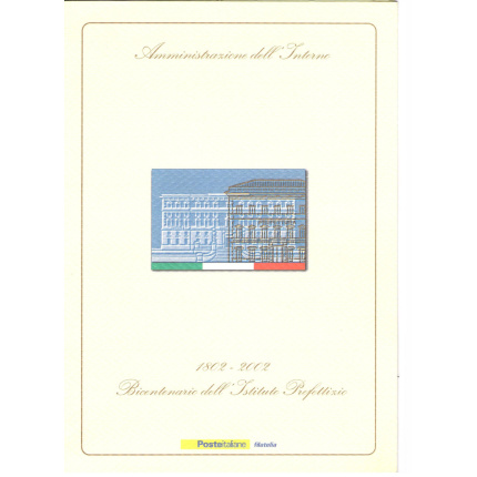 2002 Italia - Repubblica , Folder -Bicentenario Istituto Prefettizio  MNH**