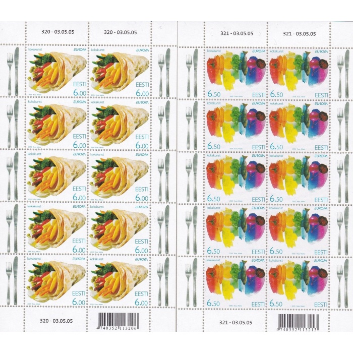 2005 EUROPA CEPT, Estonia 2 Minifogli da 10 valori  "Gastronomia"  MNH**