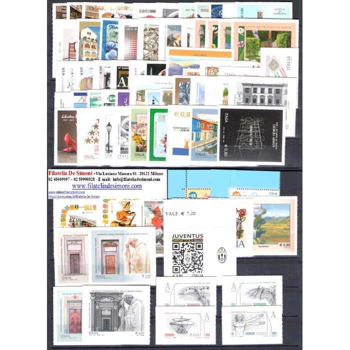 2015 Italia , Repubblica , francobolli nuovi , Annata Completa 74 valori + 7 Foglietti , MNH**