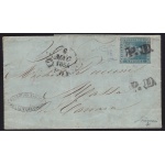 1851-52 TOSCANA, n° 5e 2 cr. azzurro verdastro LETTERA  Cert. Raybaudi/R.Diena
