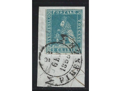 1851-52 TOSCANA, n° 5e 2 cr. azzurro verdastro  Sigla AD