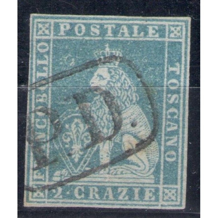 1851-52 Toscana, n° 5, 2 crazie azzurro chiaro su grigio, firmato Alberto Diena