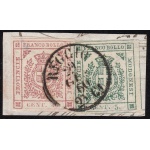 1859 MODENA GOVERNO PROVVISORIO, n° 12+17 su frammento Certificato Bolaffi