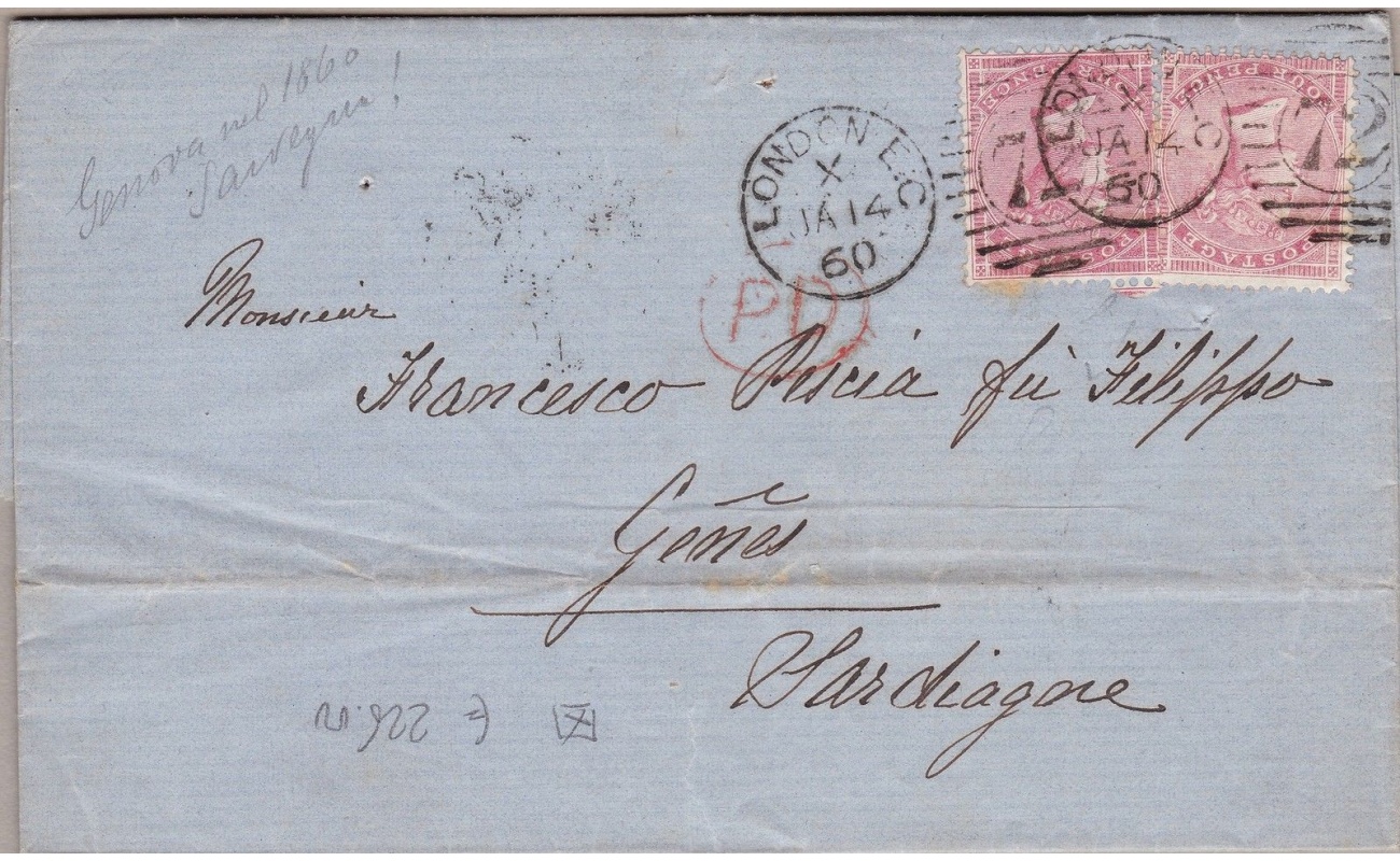 1860 GRAN BRETAGNA/GREAT BRITAIN - n° 18 4p rosa 2 esemplari su lettera