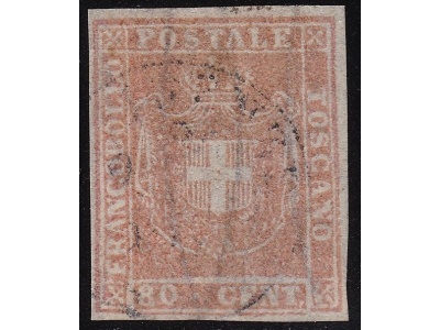 1860 TOSCANA, n° 22 80 cent. carnicino USATO