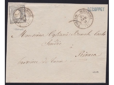 1861 Sardegna, Stampati n° 20  su grande frammento Firma Bolaffi