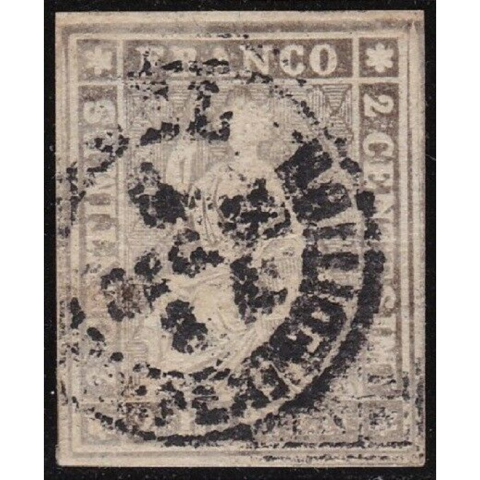 1862 SVIZZERA, Catalogo Unificato n. 25 - 2 rappen grigio - Firmato Raybaudi