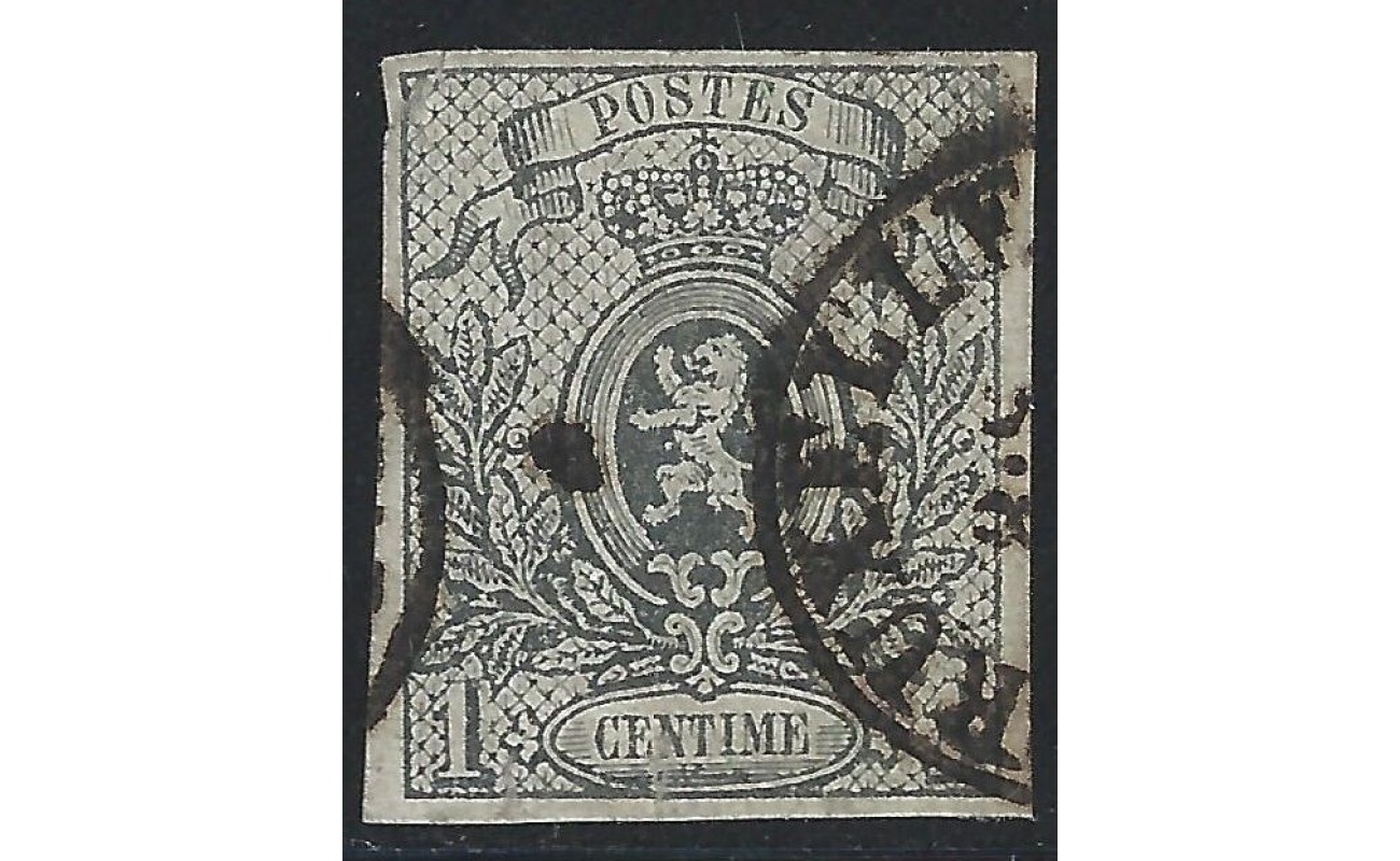 1866 Belgio - n. 22  1 cent grigio - Non dentellato - USATO DIFETTOSO