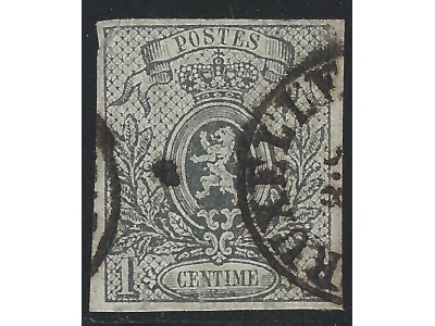 1866 Belgio - n. 22  1 cent grigio - Non dentellato - USATO DIFETTOSO