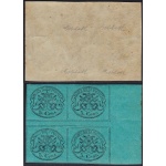 1867 Stato Pontificio, n° 16 5c. azzurro verdastro  MNH/** QUARTINA C. Bolaffi