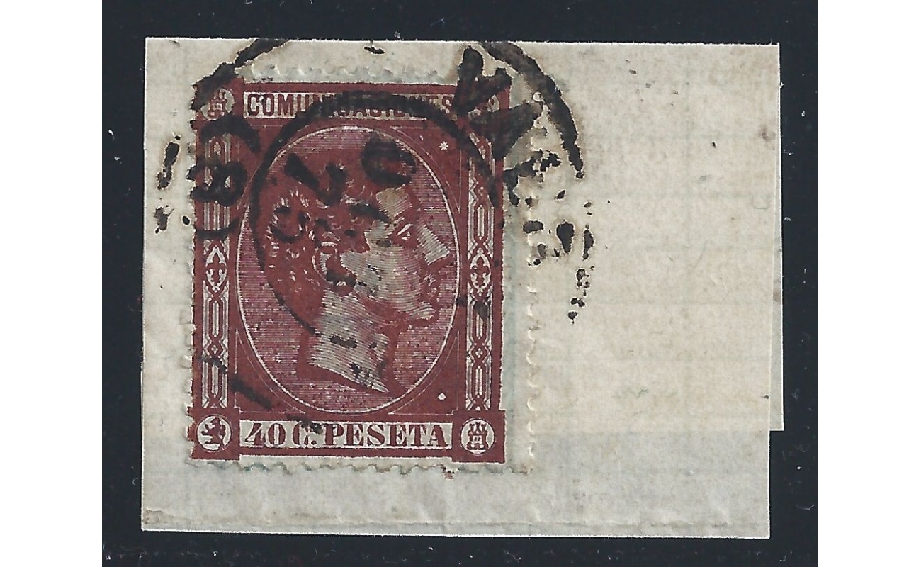1875 SPAGNA - n. 158  40 c. bruno  USATO SU FRAMMENTO