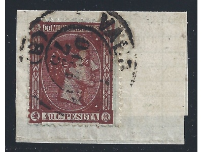 1875 SPAGNA - n. 158  40 c. bruno  USATO SU FRAMMENTO