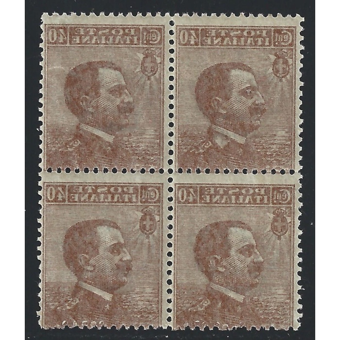 1908 REGNO  - n° 84  40 c. bruno MNH/** QUARTINA CON DECALCO