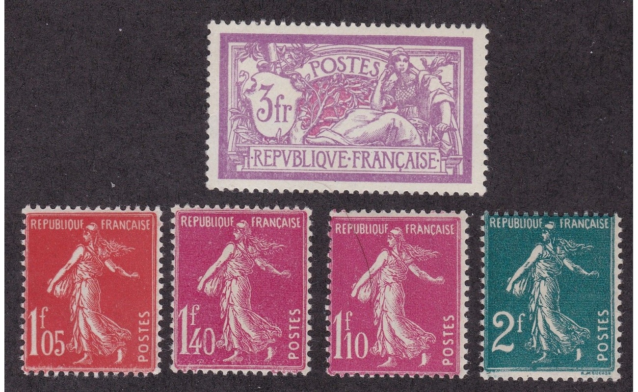 1924-31 FRANCIA   - n° 195/196 + 238/240  5 valori - MNH**