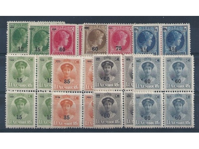 1927-29 LUSSEMBURGO, n° 197/207 , senza il 205 ,  MNH** QUARTINA