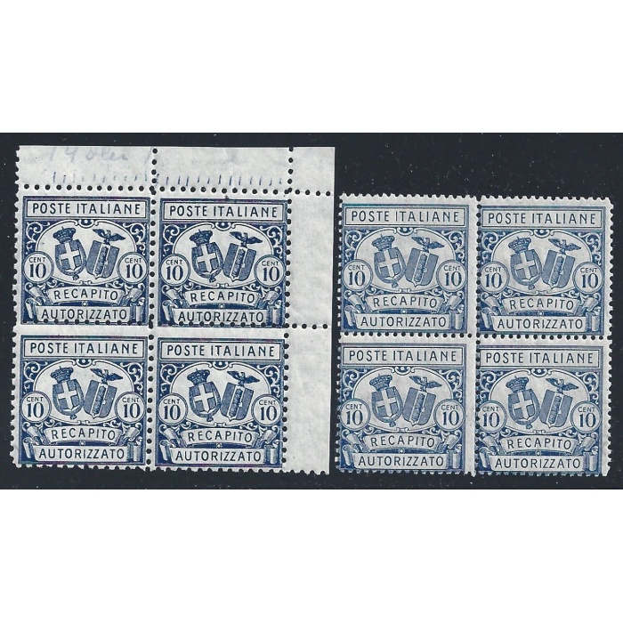1928 Italia - Regno  - Recapito Autorizzato n. 1/2 -  2 valori - MNH** Blocco di Quattro