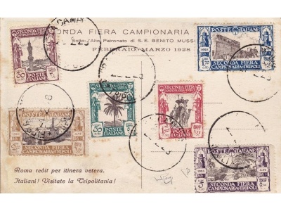 1928 LIBIA, n° 72/77 IIa Fiera di Tripoli la serie completa su cartolina