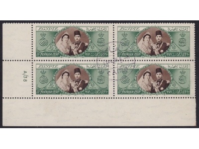 1938 EGYPT EGITTO, SG 272 £1 sepia and green RARE CORNER BLOCK USED