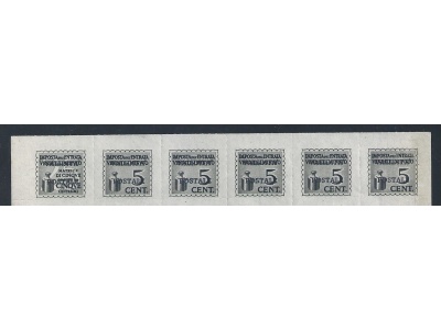 1944 RSI, Casalecchio di Reno CEI n° 1a 5c. grigio-nero striscia di 5 + Matrice
