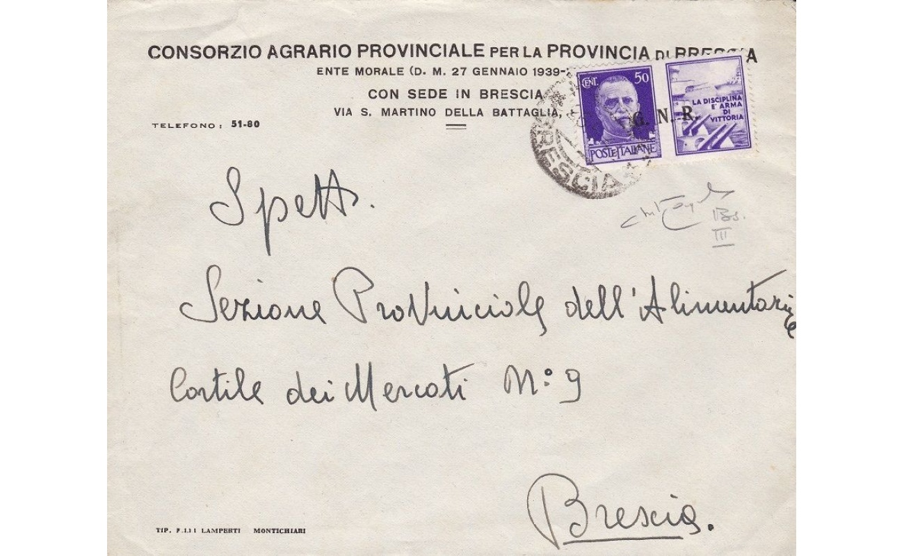 1944 RSI - PG 21/II 50c. violetto isolato su lettera firmata Raybaudi