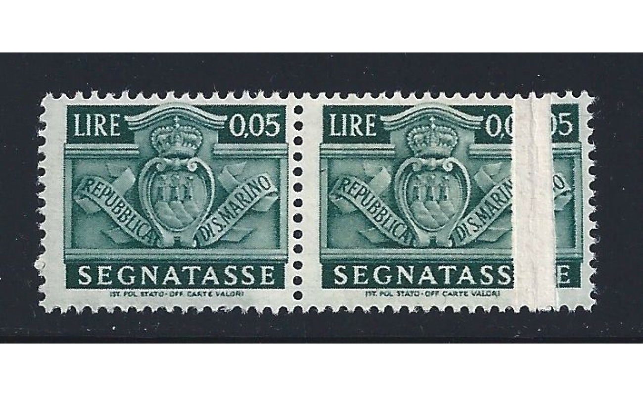 1945 SAN MARINO, Segnatasse n° 65d 5c. verde azzurro MNH/** carta ricongiunta