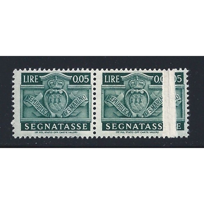 1945 SAN MARINO, Segnatasse n° 65d 5c. verde azzurro MNH/** carta ricongiunta